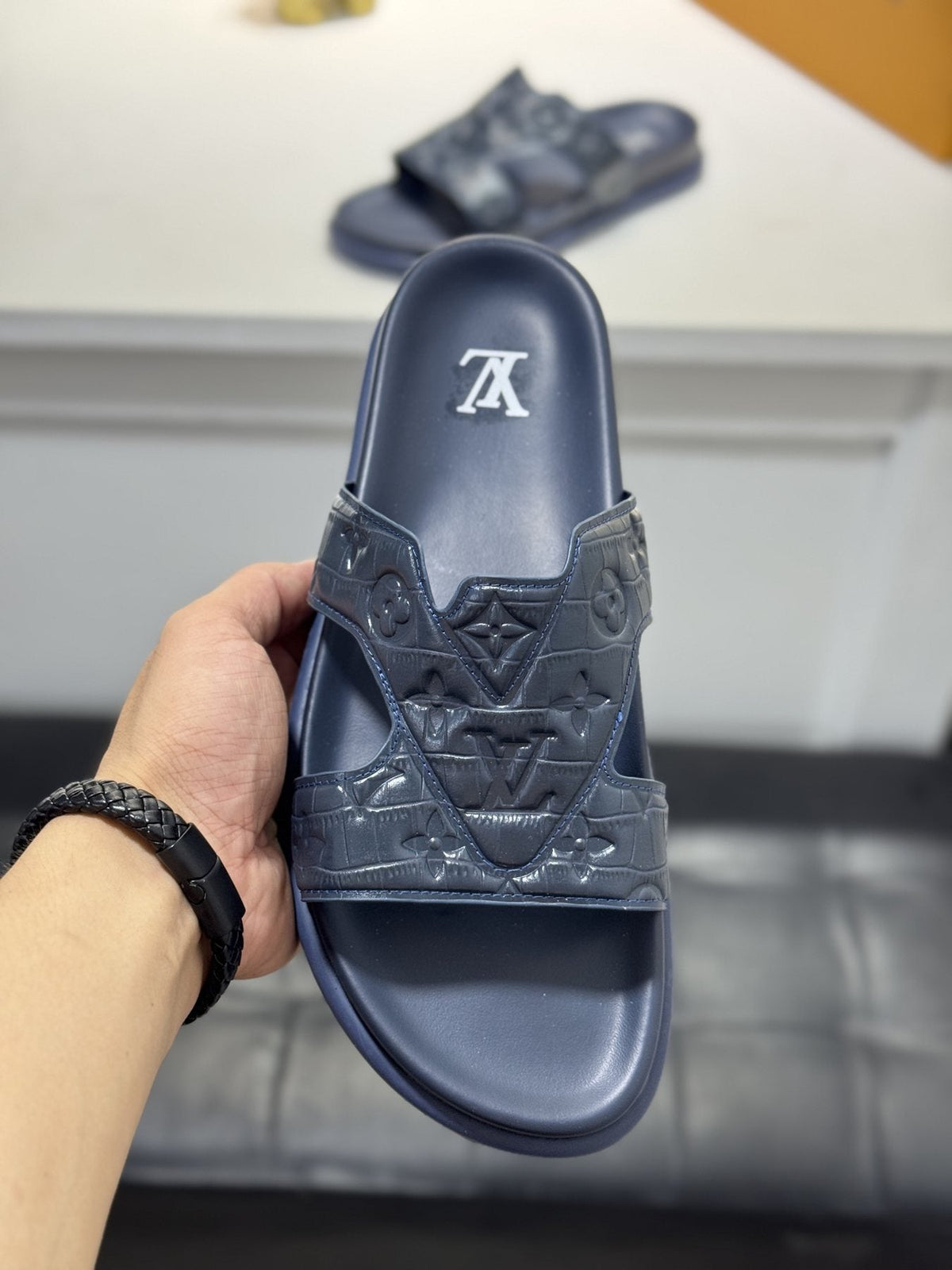 Louis Vuitton Embossed Strap Slide Sandals